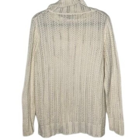 Cream Open Knit Sweater Cowl Neck Mesh Cozy Womens Comfy Soft Holiday Office - Picture 2 of 7